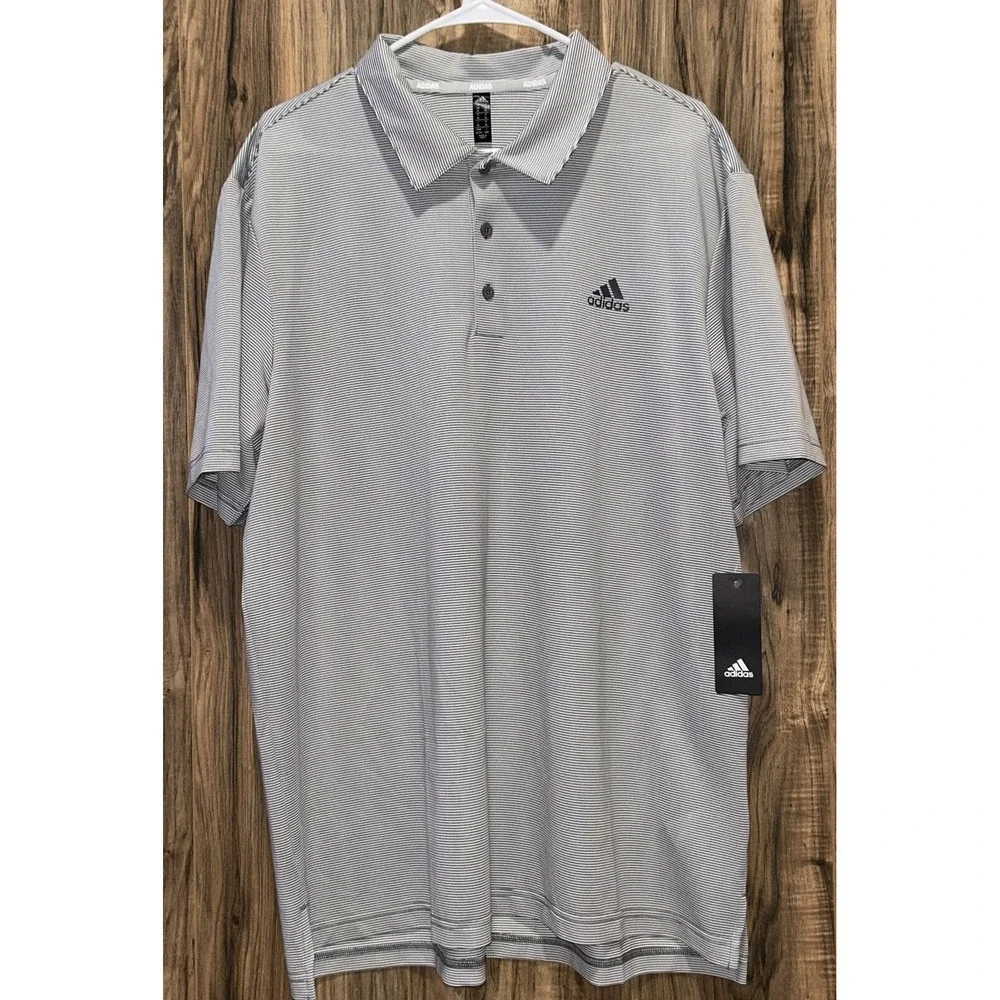 Mens XL Adidas Golf Ottoman Strip Polo,‎ NWT $65